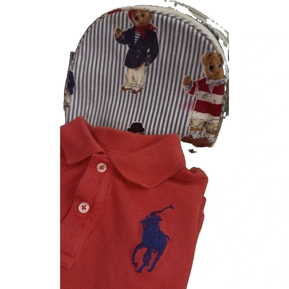 Ralph Lauren Baby Boys 9M Polo Shirt  Red/orange  Blue Big Pony Used